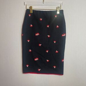 Victoria Beckham Skirt 8 Black Midi Pencil Floral Embroidered Zip Slit Career